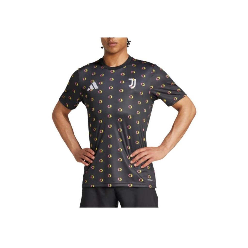 Adidas Juventus Pre-Match Rundhals Polka Dot Print Markenlogo Stickerei Lässig Sport Kurzarm Fußballshirt Herren Oberteile Schwarz IS5789