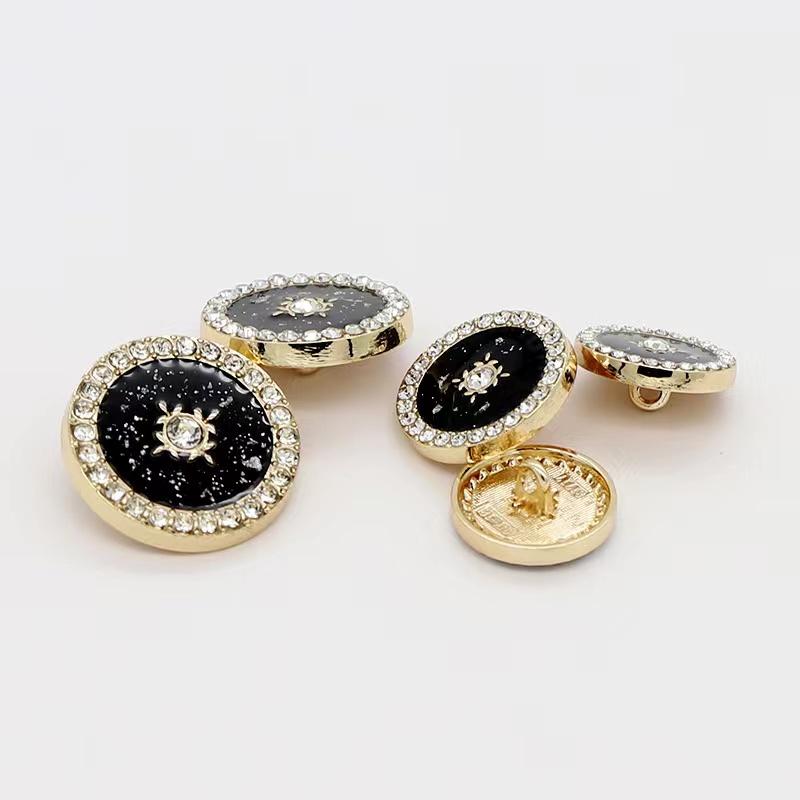 6Pcs Luxurious Design Inlaid With Rhinestones Metal  Button For Clothing Coat Skirt Clothing Accessory High Qulity Glod Black