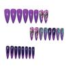 3D Geprägte Lange Stiletto Falsche Nägel Einfarbig Lila Süßes Blumendesign Aufdrücknägel 24 Stück Maniküre-Set