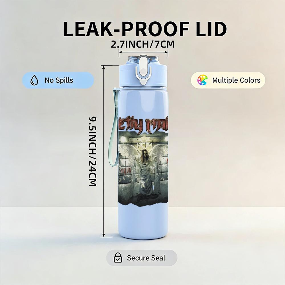 1PC Purple mountain arched crest print 750ml colorful plastic sports water bottle leakproof pop up lid with straw for outdoor work home use