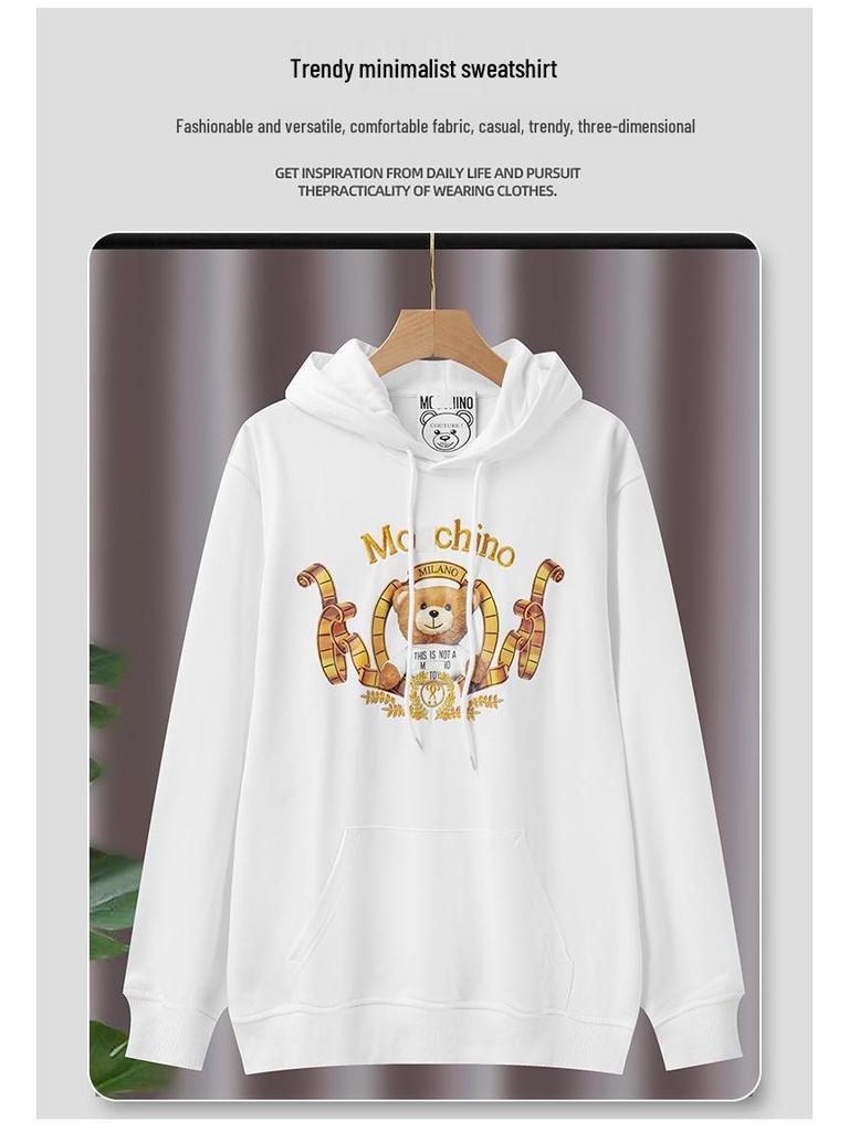 Korrekt Version M+ Mode Unisex Huvtröja, Höst Mellanlång Lös Passform, Avslappnad Bomull, Par-outfit