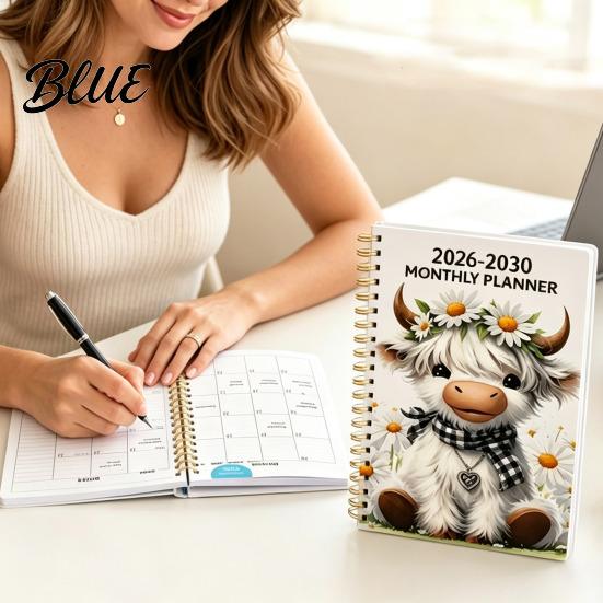 Five Year Success Growth Diary 2026‑2030 5‑Year Monthly Planner Cute Highland Cow Cover Calendar Notebook Organized Life Planner for Students 60