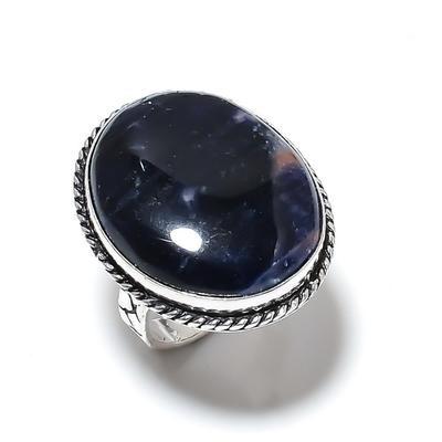 Anillo de Regalo Hecho a Mano de Plata de Ley 925 con Piedra Semipreciosa Sodalita Natural Talla 10 s5e31