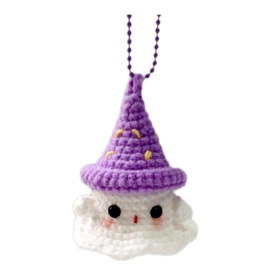 Halloween Crochet Ghost Ornament Cute Handmade Knitted Frog/Cat/Spider/Strawberry Ghost Hanging Decoration for Car Rearview Mirror Bag Charm