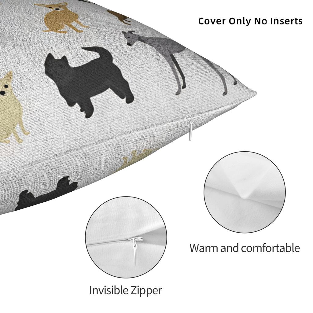 Pillow Cover Flat Various Dog Breeds Illustration Retro Trendy Pillow Case For Sofa Home Decoration Pillowcases