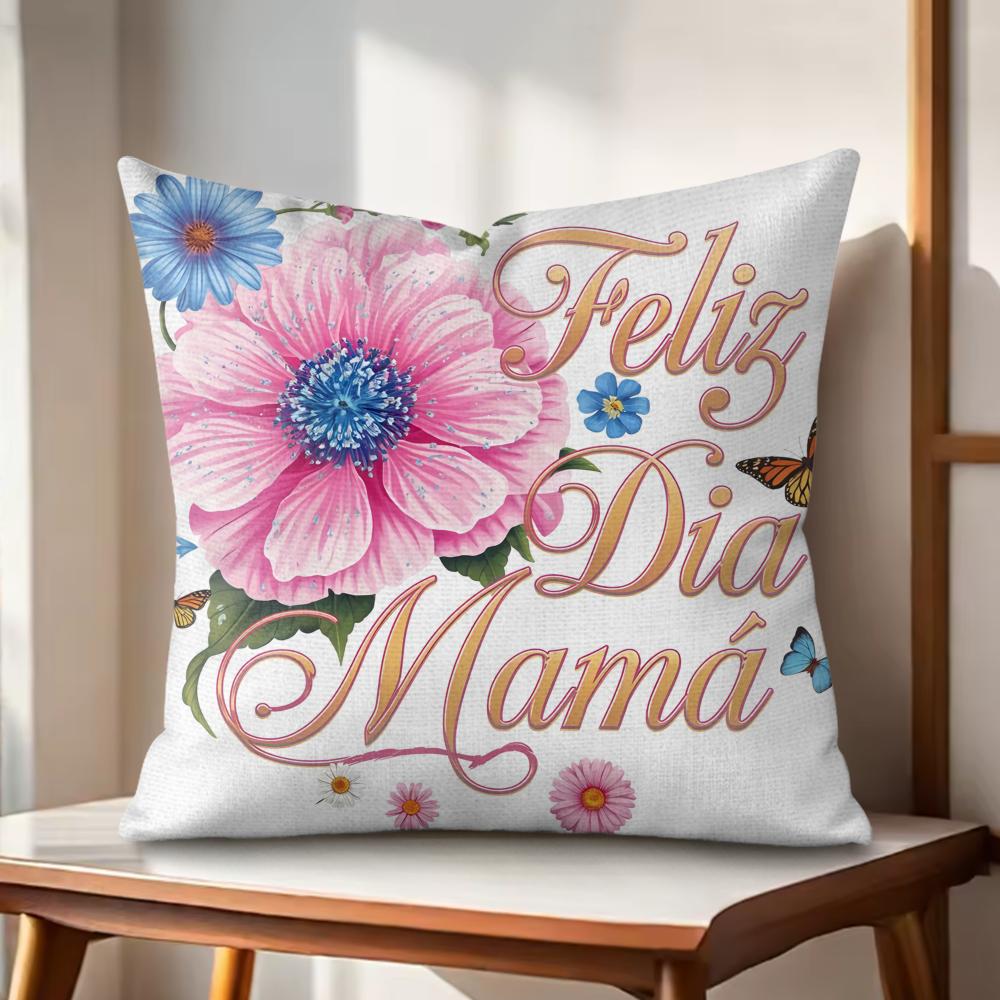 Feliz Dia MaMa Flowers Cushion Cover Natural Linen Organic Fabric DoubleSided Printing Couch Pillow Covers Home Decor