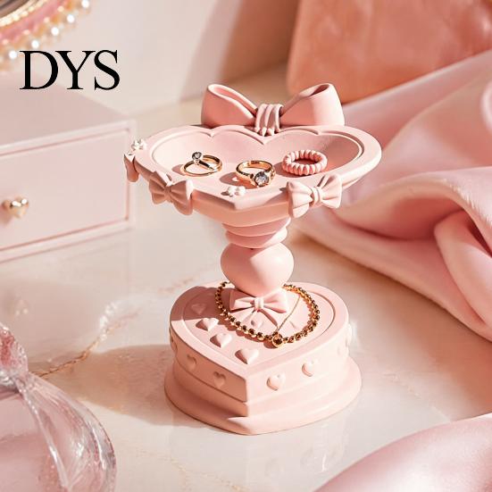 Dressing Table Accessory Heart Shape Jewelry Tray, with Bow Design, 3D Printed Desktop Storage Organizer, Macaron Color Tray Matte Finish Display