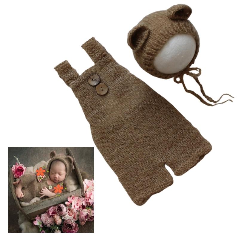 Recuzită Fotografie Bebeluș Pălărie Urs Costum Nou-născuți Recuzită Foto Căciulă Ședință Foto Bebeluș Costum Foto Bebelanș Jumpsuit Croșetat