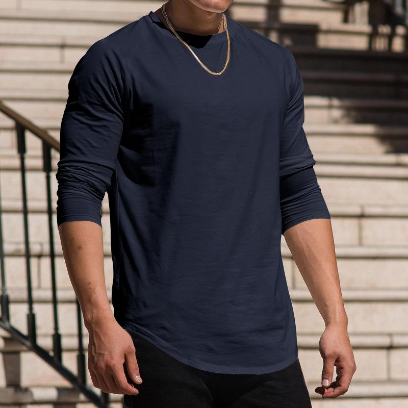 Autumn Winter Tops Fashion Men's T-shirt Long Sleeved Casual Round Neck Solid Color Top Base T-shirt