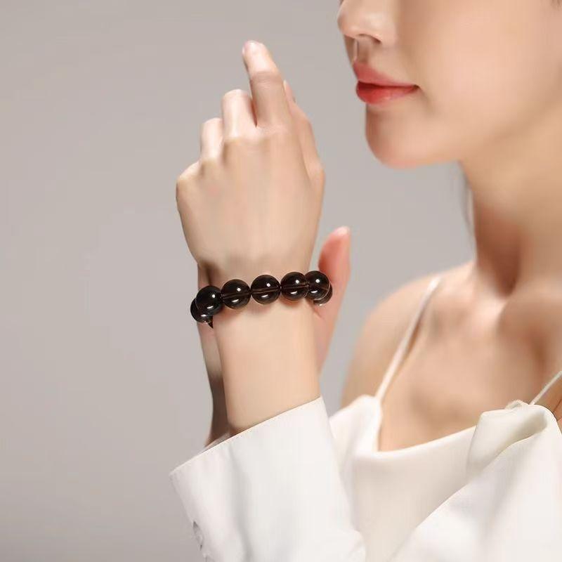 Natural Tea Crystal Bracelet for Men and Women, Single-loop Bracelet, Buddhist Beads, Solid Color Tea Crystal Bracelet, Pretty Smoky Quartz, Gift for