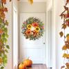 Wreath Front Door 24IN Autumn Maple Leaves Wreaths Fall Harvest Door Wreaths with Pumpkin Large Door Wreath for Thanksgiving Halloween Farmhouse