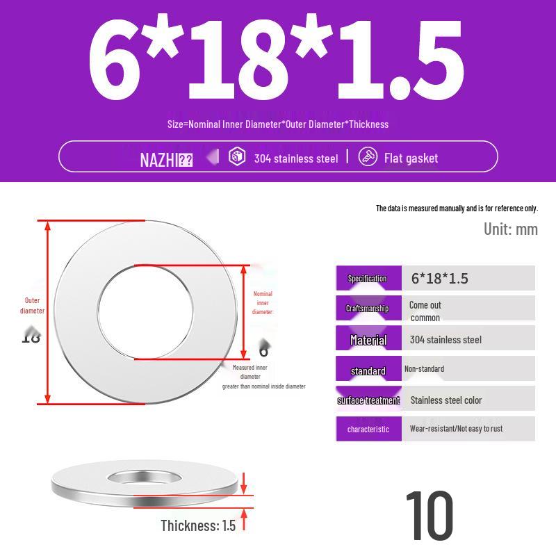 Thickened 304 Stainless Steel Flat Washer Spacer (M4-M8)