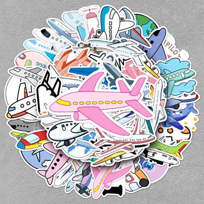 50 Airplane Cartoon Stickers: Cute, Waterproof Travel & Luggage Decals