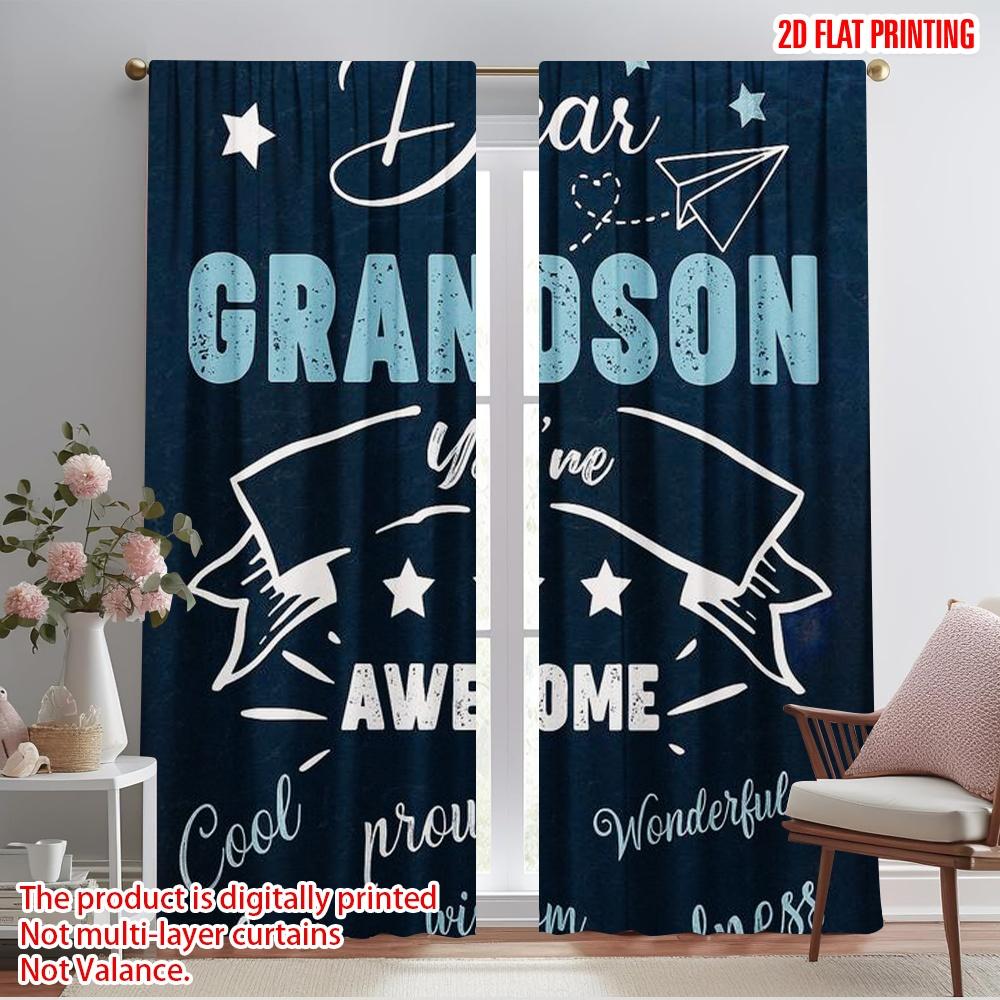 

2pcs,2D plane printing Pattern Curtains Grandson Quotes Collage Versatile Polyester (without rod) Decorations Inside Use for 52.50×116.00 CM 2pcs