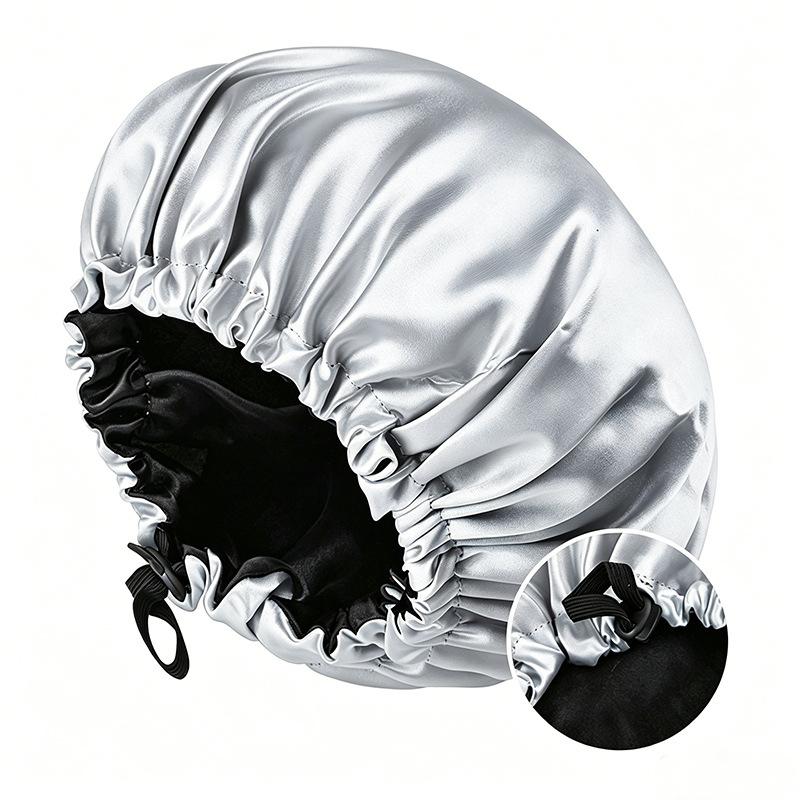Satin nightcap double button adjustment satin nightcap, women's beauty hair care cap, shower cap