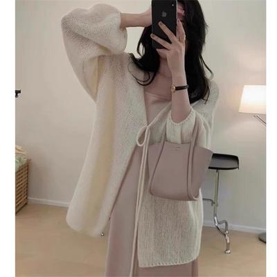 Long-sleeved Knitted Cardigan Women's Autumn Lace-up Solid Color with Lazy Gentle Wind Loose Early Spring Knitted Jacket