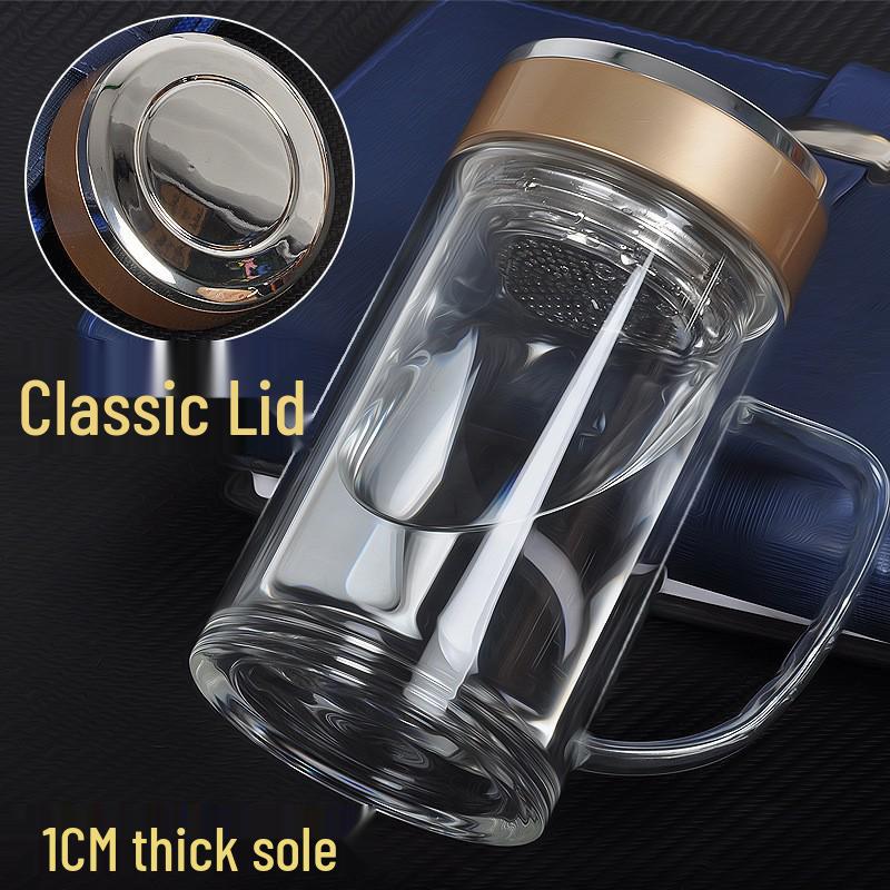 High-Temperature Resistant Double-Layer Printed Borosilicate Glass Tea Cup