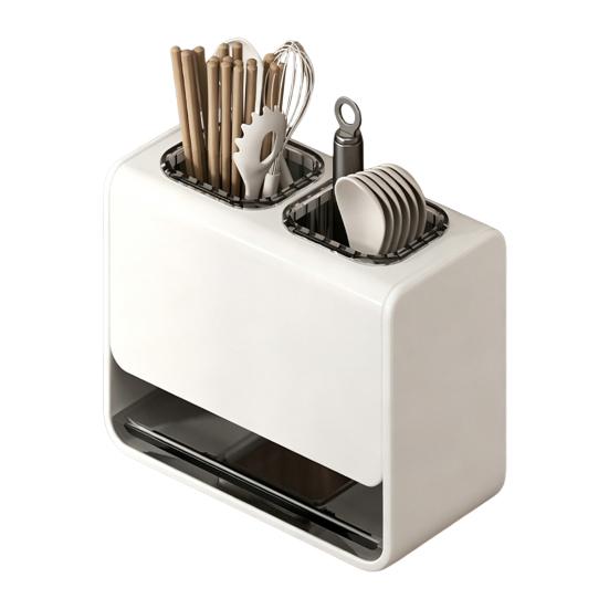 Wall-Mounted Countertop Knife Holder with Drip Tray Space-Saving Carbon Steel Plastic Rack for Kitchen Knives No-Drill Installation Anti-Slip