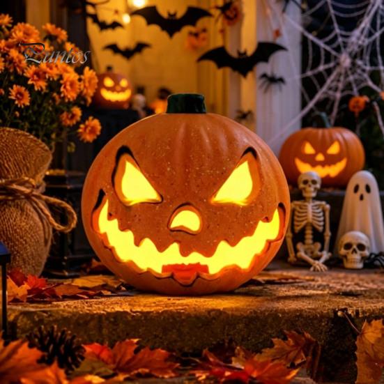 Battery-efficient Pumpkin Lamp Halloween Evil Lantern, Large LED Light Up Jack O Lantern Decor for Party Scene, Spooky Outdoor Indoor Decoration,