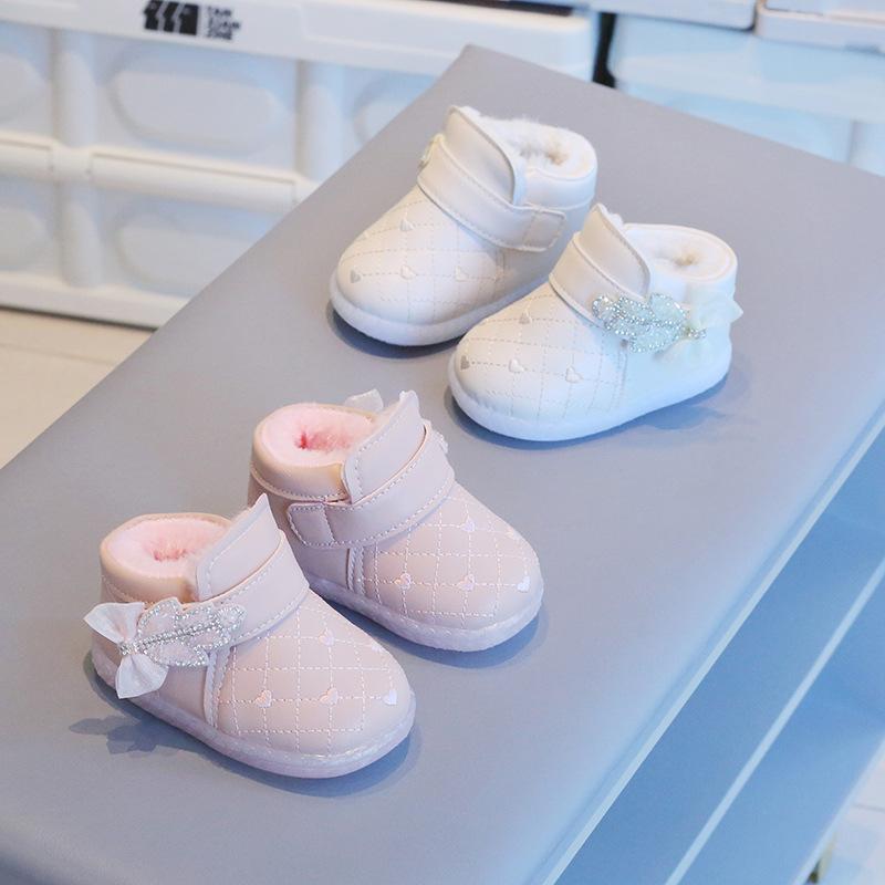 Winter girls' shoes cotton shoes princess leather shoes thickened warm velvet baby soft sole warm baby toddler shoes