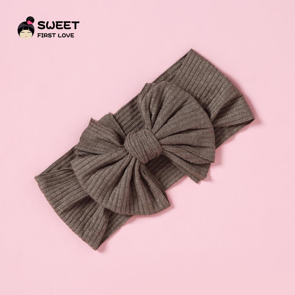 Niansheng Handmade Ribbed Bow Headband for Babies - Solid Color