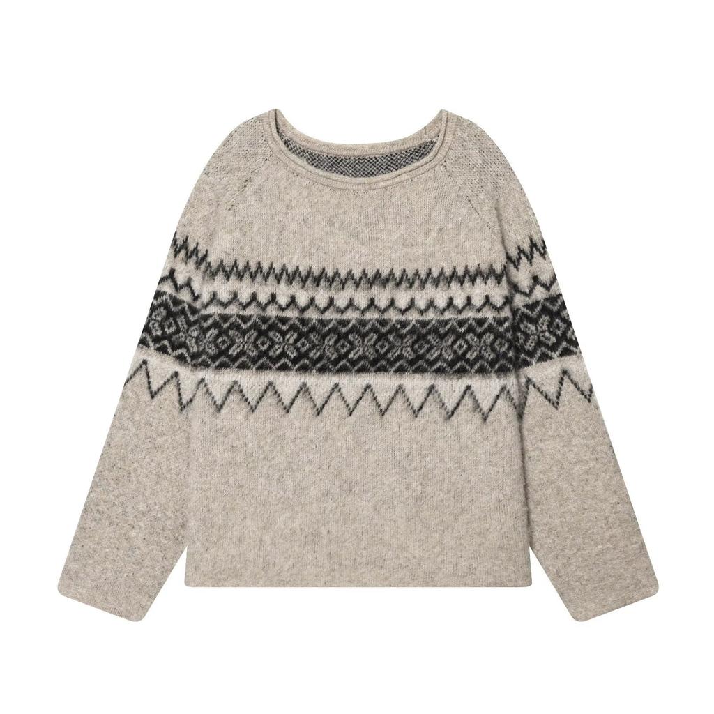 European and American style, new women's clothing, fashionable, versatile, cross-border color-rubbing effect jacquard knitted sweater