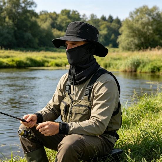 Ice Silk Fishing Hat, Breathable Quick-Drying Fabric Sun Hat with Wide Brim, Detachable Face Guard Adjustable Fit Sun Protection Hat for Outdoor