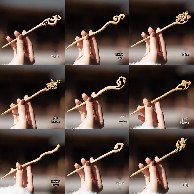 Hochwertige Haarnadel mit chinesischem Knoten aus Pfirsichholz - Neues Frühlingsstil-Haaraccessoire für Damen