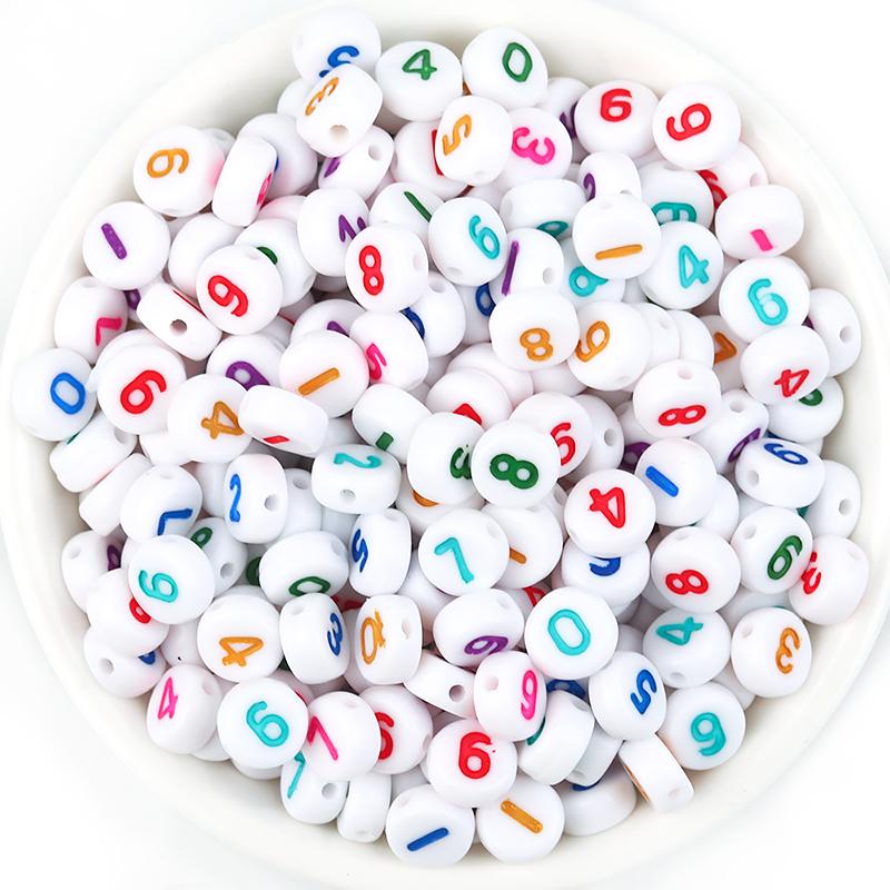 100pcs 7mm Multicolor Acrylic Alphabet Beads Heart Numbers Letter Loose Beads For Jewelry Making DIY Bracelets Gift Wholesale