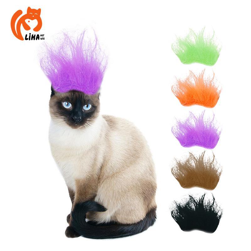 Colorful Halloween Wig Accessories for Pets: Funny Cat & Dog Costumes