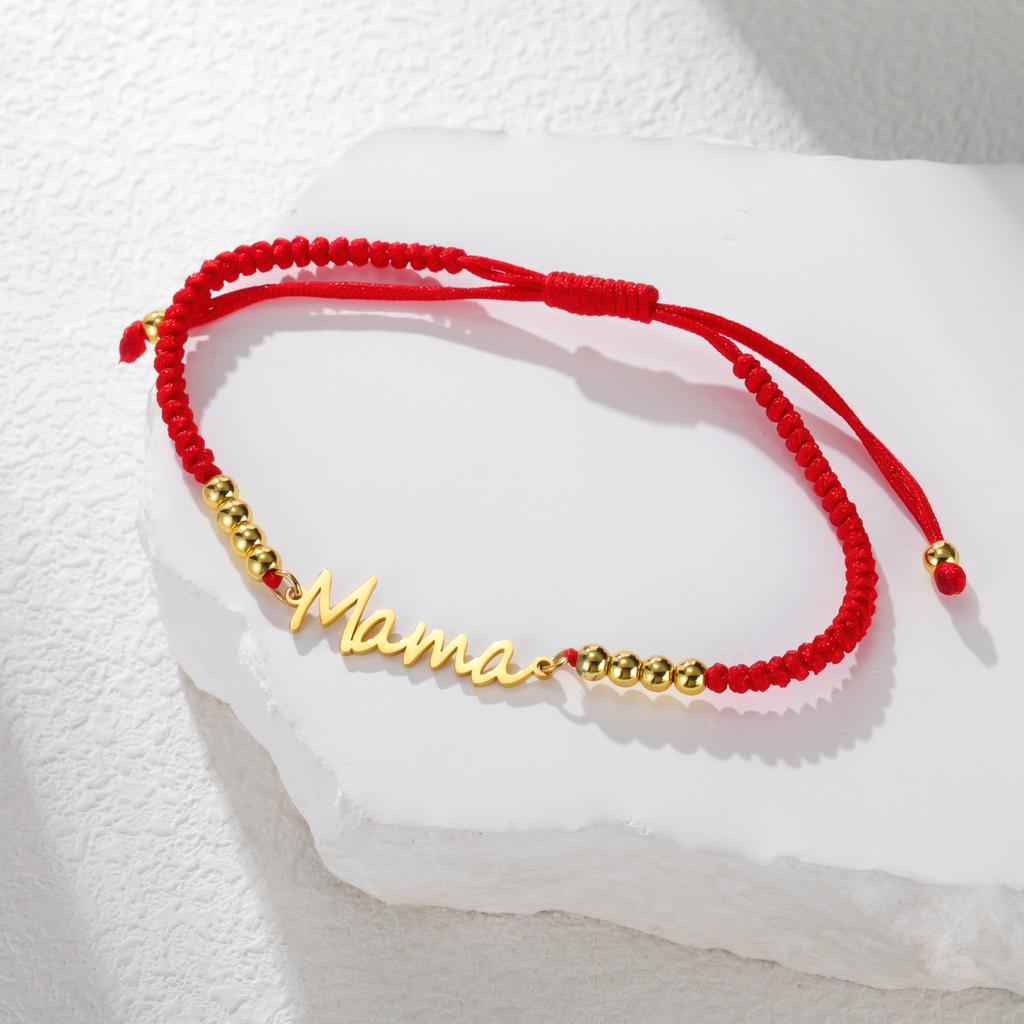 Lemegeton Mama Bracelets Wax Rope Adjustable Bracelet on Hand Fashion Stainless Steel Jewelry for Women Mother's Day Trend Gifts