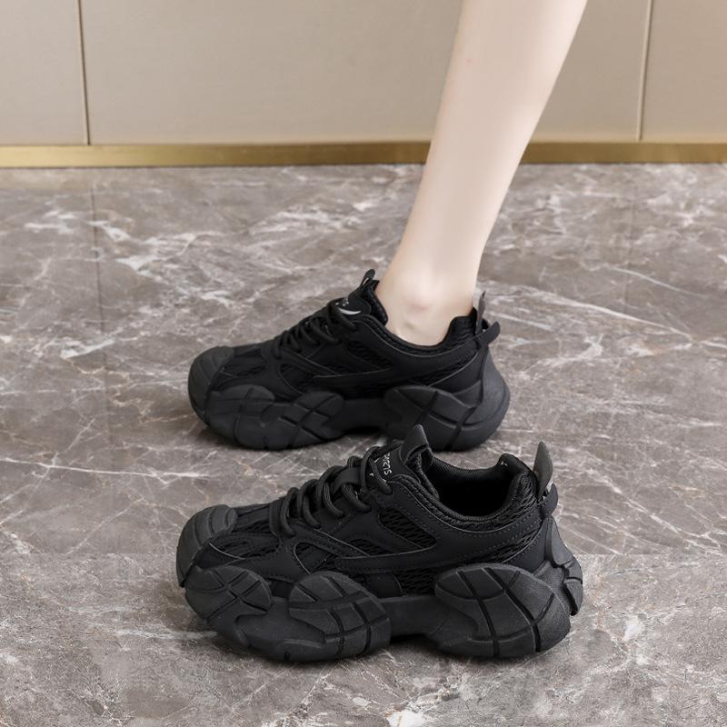 

[Uncle Shoe] Women s shoes platform dad shoes little white shoes sports and leisure shoes new autumn mesh college Fengzi 20 40 чёрный