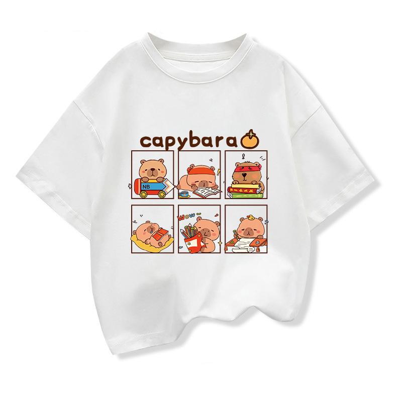 Children Short Sleeved Tees tshirt Cute Capibara Kids Cotton O-neck Casual Tops Loose T-shirt For Summer Teen Boys Clothes