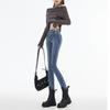 Autumn and Winter Pencil Pants High Waist Breasted Belly Thin Elastic Nine-point Jeans Women