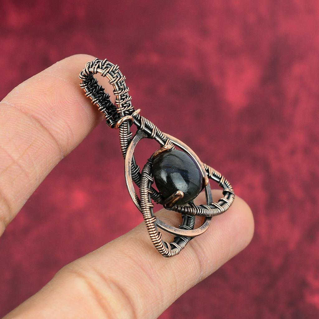 Labradorite Pendant Copper Wire Wrapped Pendant Handmade Birthstone Jewelry Original Gemstone Pendant Dainty Copper Jewelry Engagement Gifts