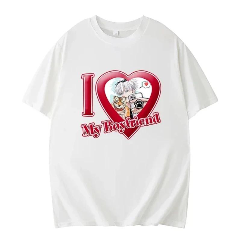I Love My Boyfriend Print Funny T-shirt Girl Animal Y2K Fashion 90S Print Tops Tee Gril Black White Clothes,Drop Ship