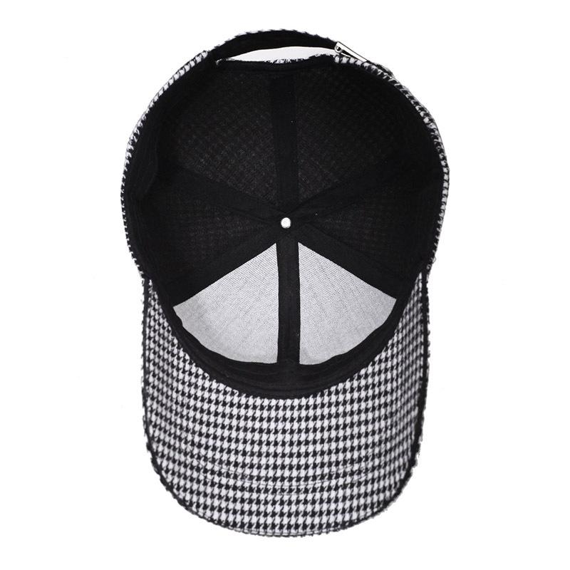 Women's Autumn Winter Houndstooth Rhinestone M Letter Baseball Cap Wool Warm Peaks Cap