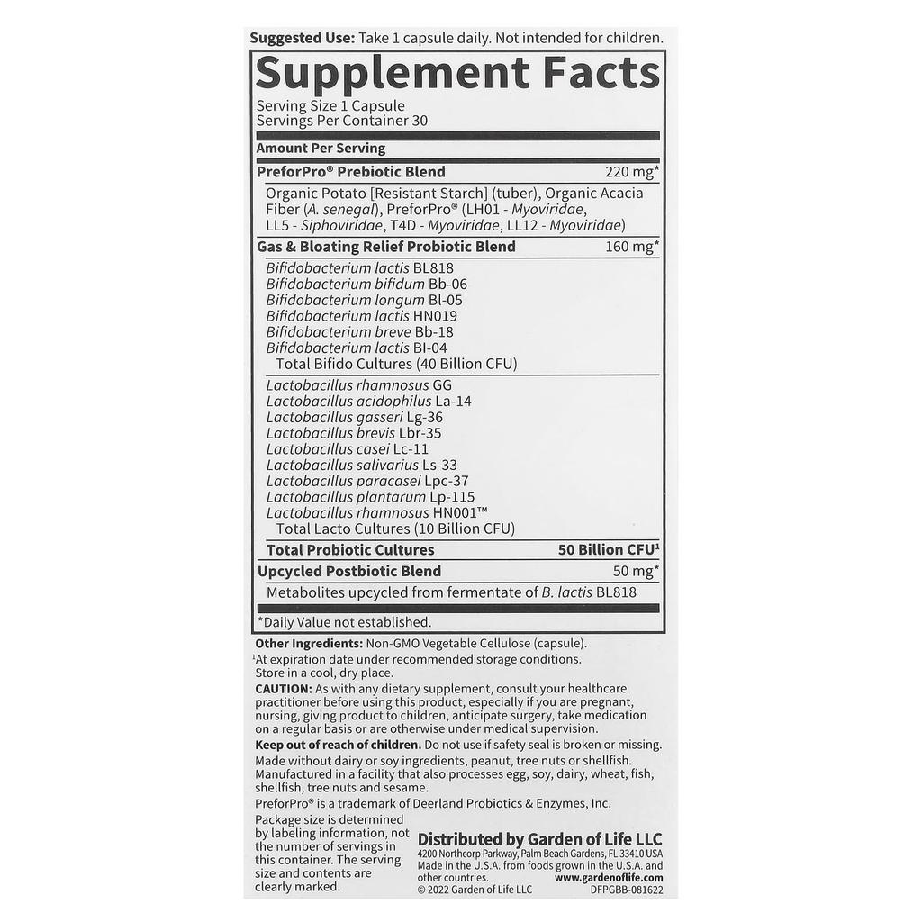 Probiotics Gas & Bloating, 50 Billion, 30 Veggie Caps