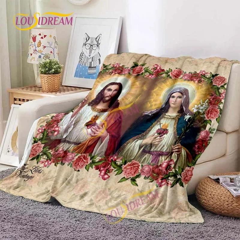 Kind Jesus and Blessed Virgin Mary Soft Christian God Flannel Art Faith Bed Comfortable Home Hiking Four Seasons Warm Blanket