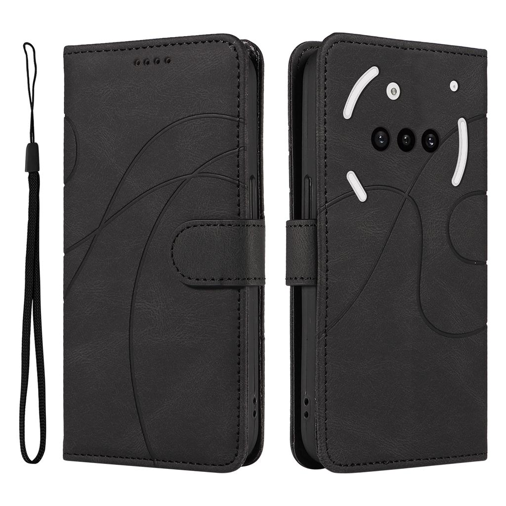 For Nothing Phone (3a) Wallet Case Leather Phone Cover Stand with Curved Line Design