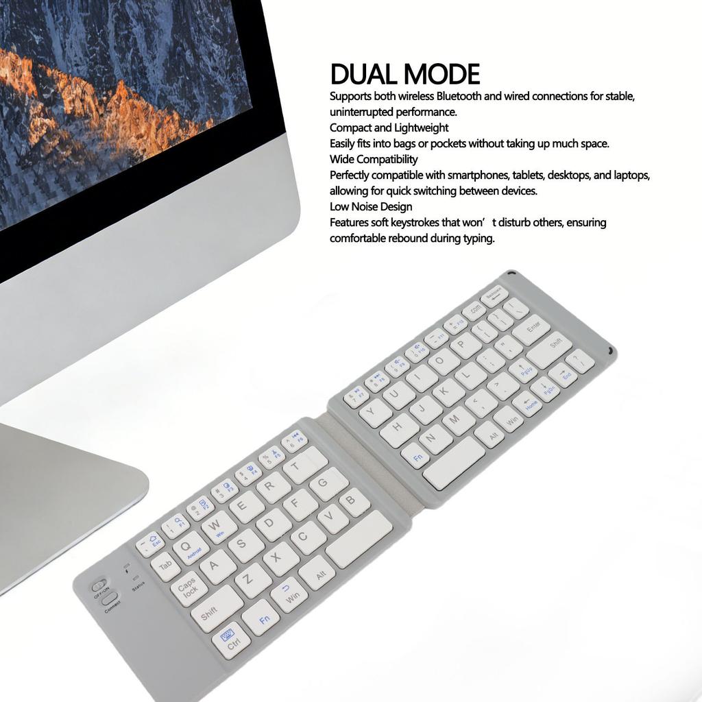 Bluetooth Foldable Keyboard Low Noise Lightweight Stylish Portable Wireless Keyboard for Travel Outdoor White
