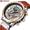 Curren 8380 Men's Waterproof Multifunctional Quartz Sports Watch with Leather Strap and Calendar