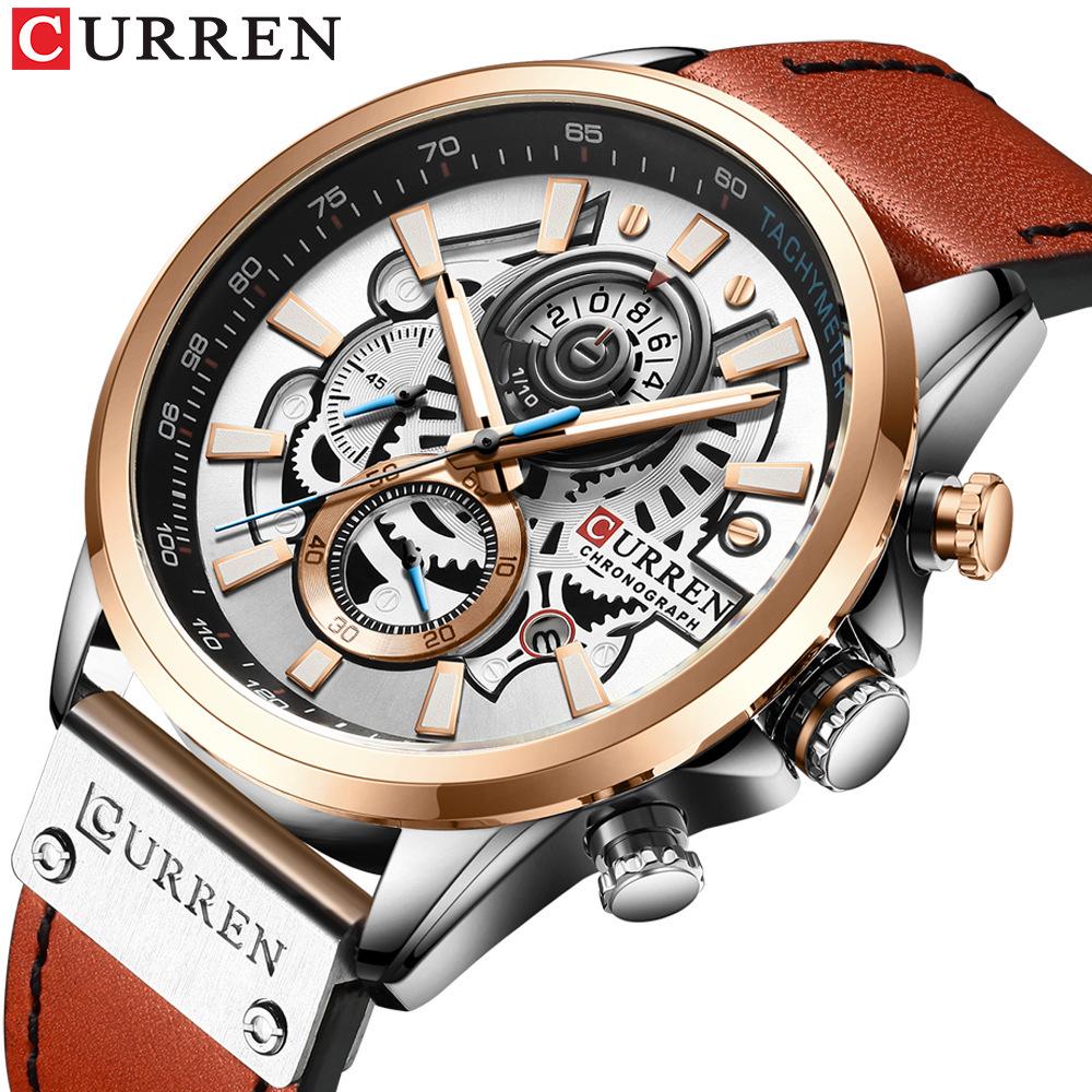 Curren 8380 Men's Waterproof Multifunctional Quartz Sports Watch with Leather Strap and Calendar