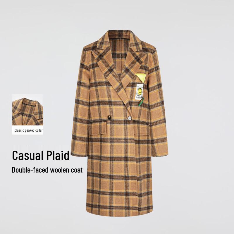

FivePlus Women s Classic Plaid Double-Sided Wool Coat L