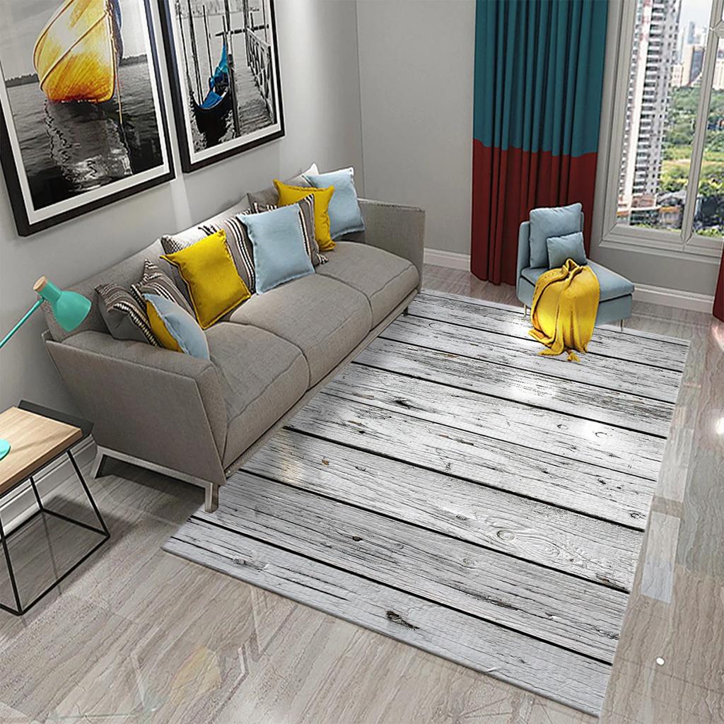 Rectangular Staggered 3d Planks Carpet Geometric Wood Grain Mats Entrance Non-Slip Floor Rug for Living Room Bedroom Home Decor