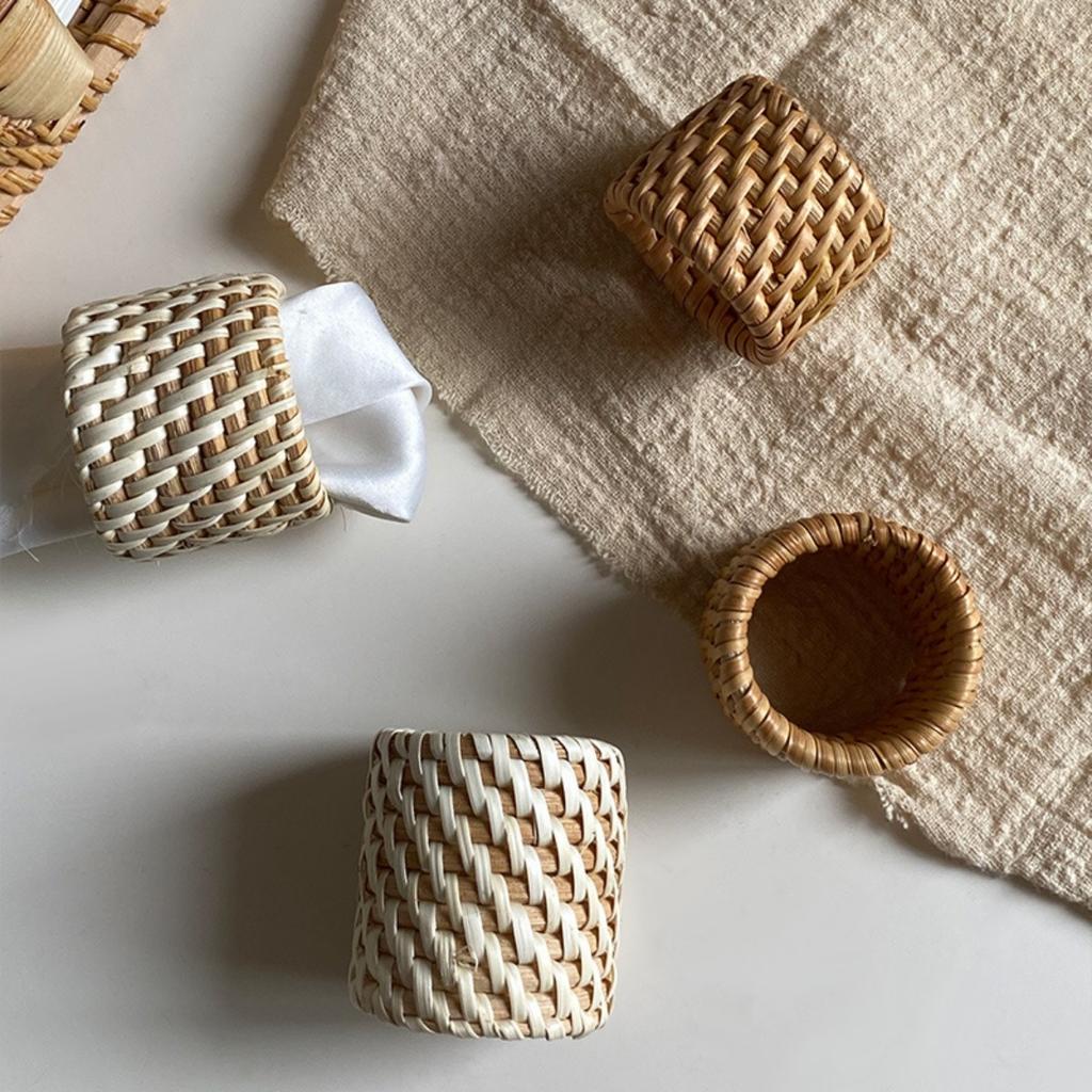 Woven Rattan Napkin Rings, Handmade Natural Wicker Napkin Rings, Farmhouse Chic Napkins Holder for Party Dinner Dining Table Decoration