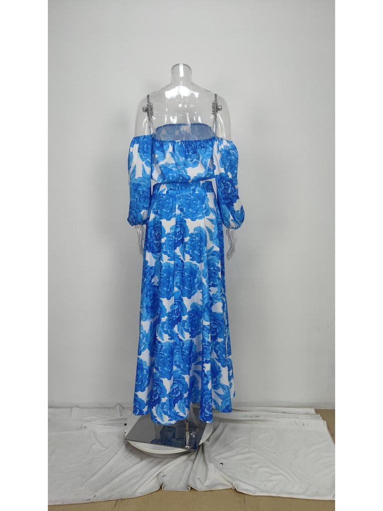 Spring European & American Elegant One-Shoulder Print Dress for Women