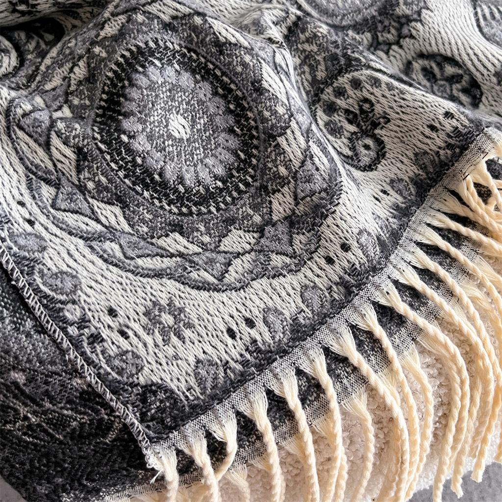 [T841] New Winter Warm Ethnic Style Women Scarf Blanket Thick Pashmina Shawl Wrap Cashmere Jacquard Neckerchief Poncho Stoles