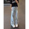 Cartoon embroidery black scimitar jeans men's and women's American vibe old-fashioned lifting gear washed straight micro-pull pants