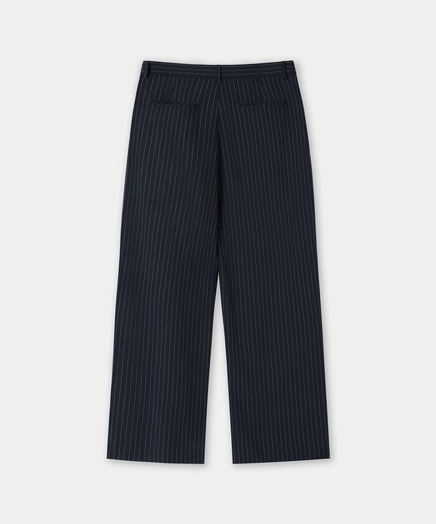 BRENSON Fluid Stripe Single-Pleat Slacks (Navy)